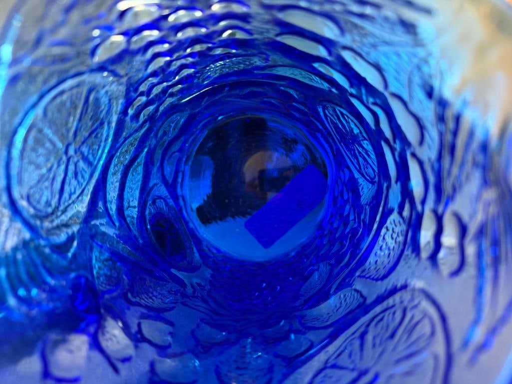 COBALT GLASS FRUIT RELIEF PITCHER - 9