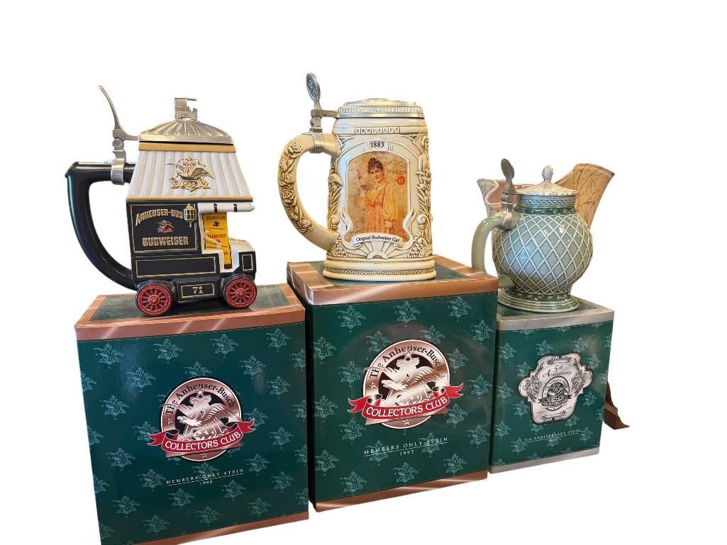 1997, 1998, 1999 ANHEAUSER-BUSCH / BUDWEISER COLLECTORS CLUB MEMBERS ONLY STEINS (1 of 20)