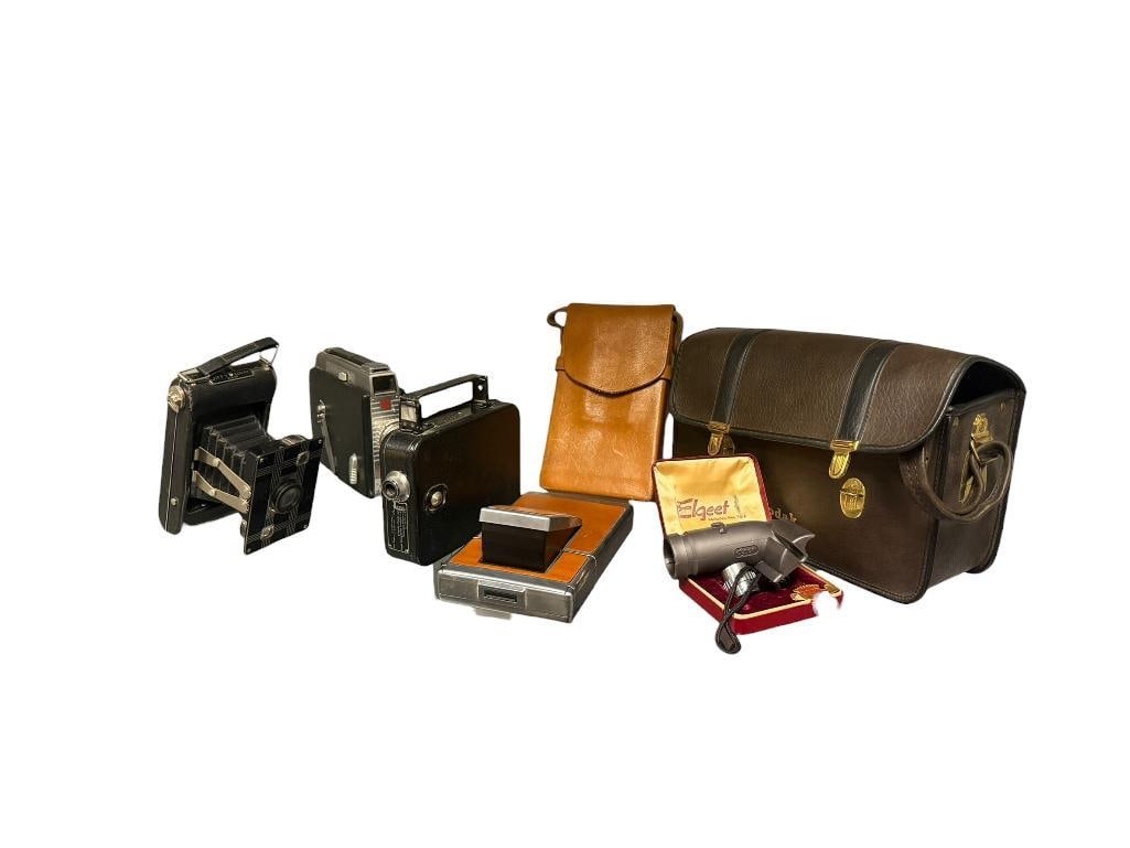 VINTAGE CAMERAS INCLUDING JIFFY-KODAK SIX-20, KODAK CINE-KODAK ROYAL MAGAZINE CAMERA, POLAROID SX... (1 of 20)