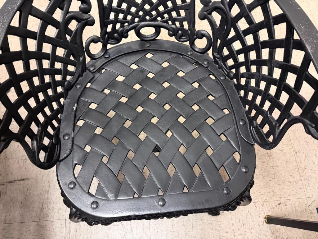 CAST ALUMINUM WOVEN WROUGHT IRON STYLE PATIO TABLE AND FOUR CHAIRS - 6