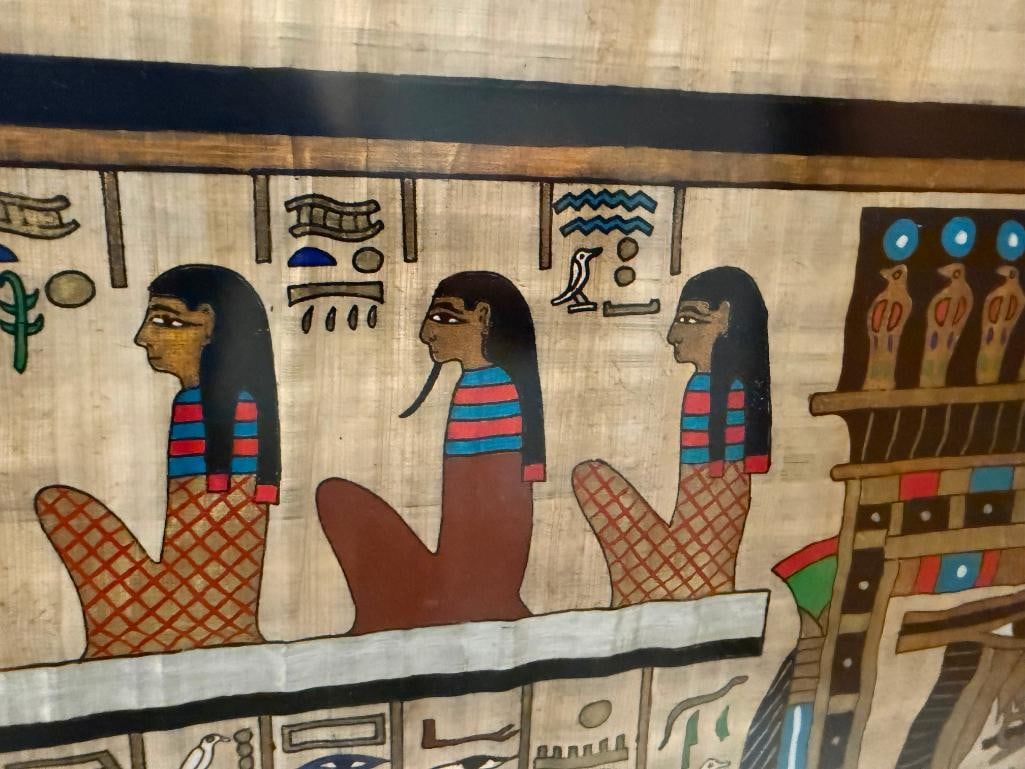 MASSIVE EGYPTIAN HIEROGLYPHIC PAINTING ON PAPYRUS ART BY FAMED SOUVENIR ARTIST SAMIR - 11