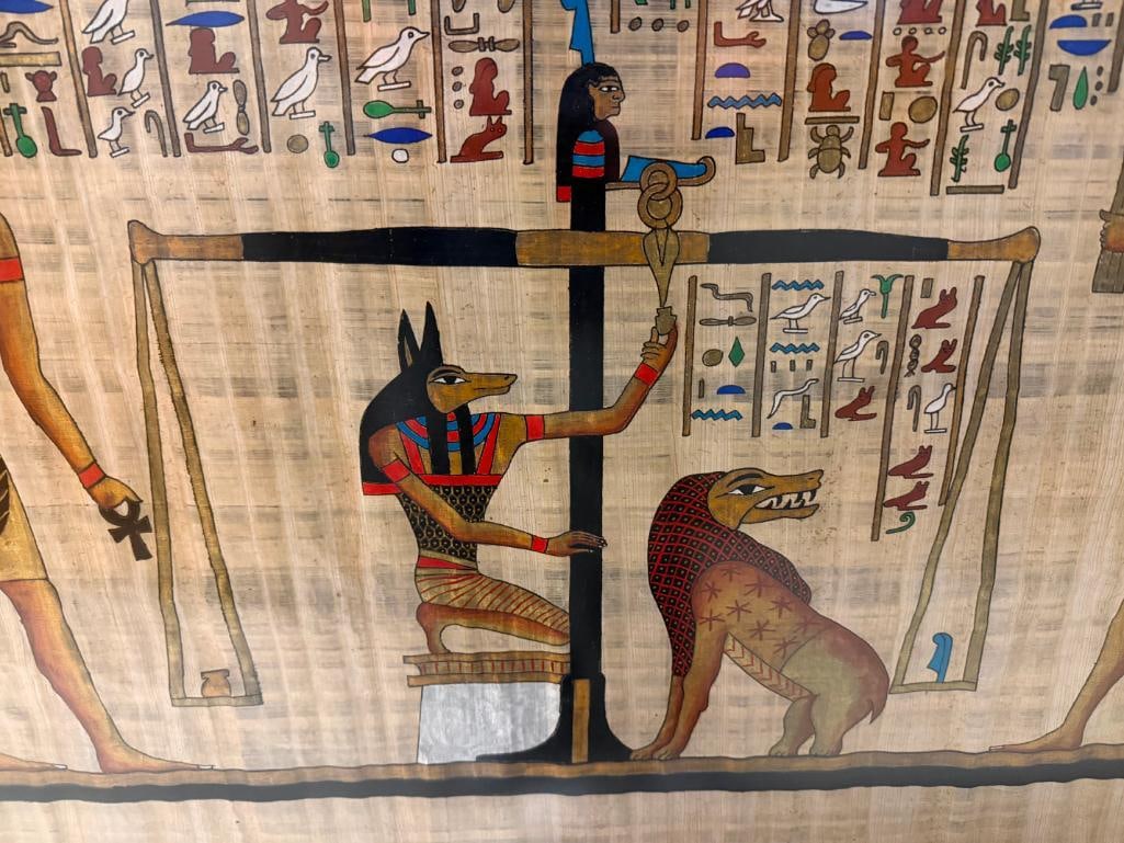 MASSIVE EGYPTIAN HIEROGLYPHIC PAINTING ON PAPYRUS ART BY FAMED SOUVENIR ARTIST SAMIR - 13