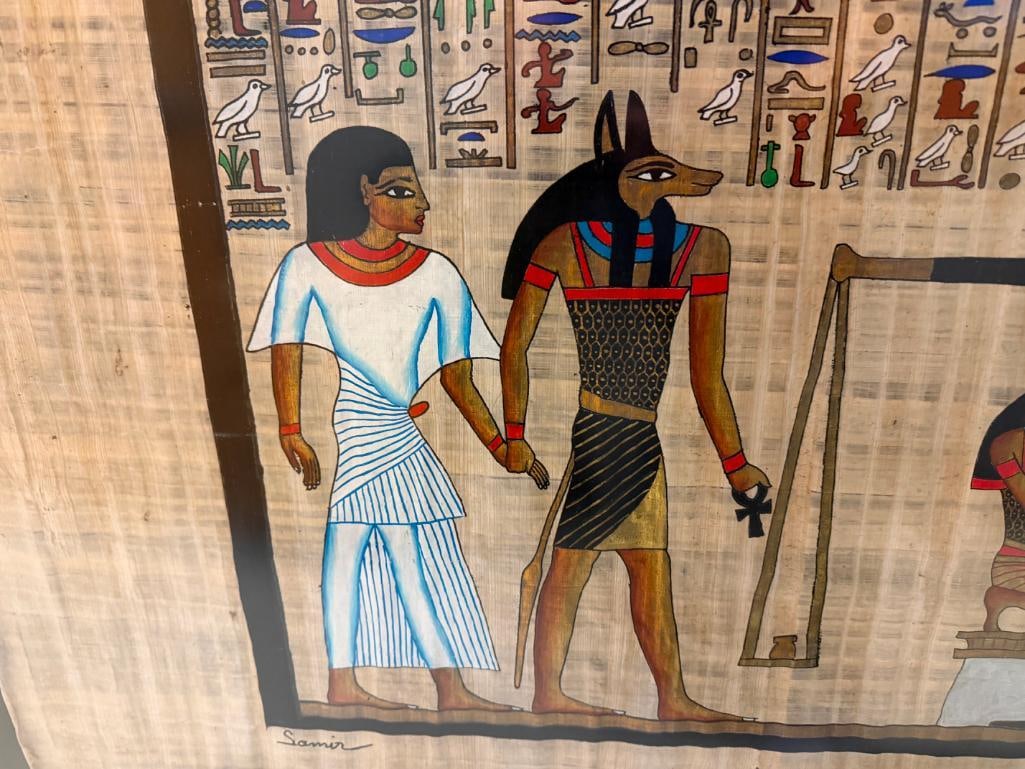 MASSIVE EGYPTIAN HIEROGLYPHIC PAINTING ON PAPYRUS ART BY FAMED SOUVENIR ARTIST SAMIR - 14