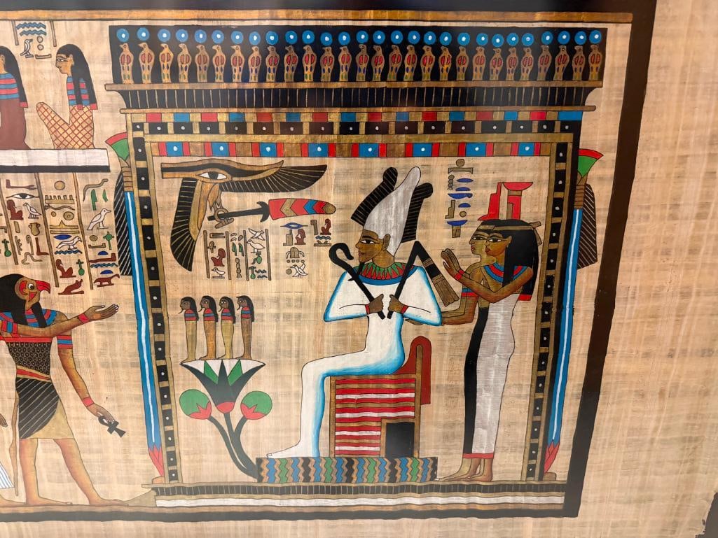 MASSIVE EGYPTIAN HIEROGLYPHIC PAINTING ON PAPYRUS ART BY FAMED SOUVENIR ARTIST SAMIR - 17