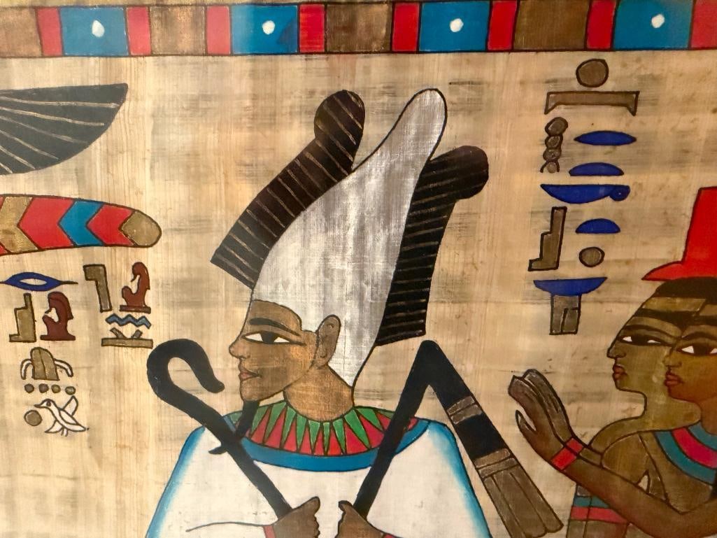MASSIVE EGYPTIAN HIEROGLYPHIC PAINTING ON PAPYRUS ART BY FAMED SOUVENIR ARTIST SAMIR - 18
