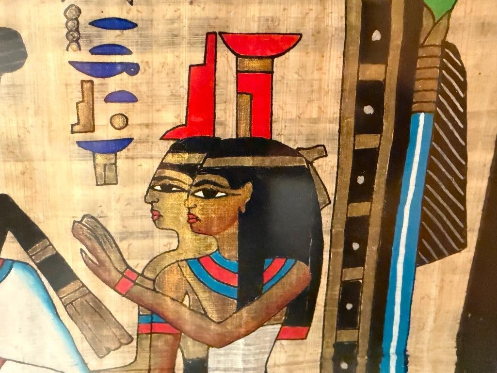 MASSIVE EGYPTIAN HIEROGLYPHIC PAINTING ON PAPYRUS ART BY FAMED SOUVENIR ARTIST SAMIR - 19