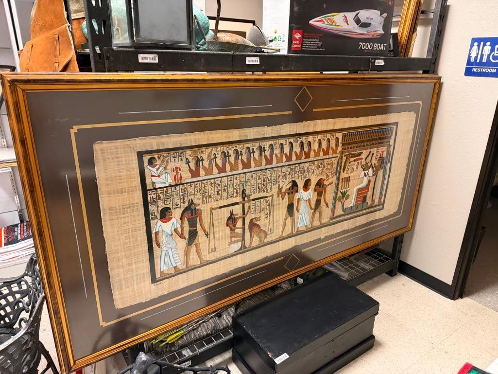 MASSIVE EGYPTIAN HIEROGLYPHIC PAINTING ON PAPYRUS ART BY FAMED SOUVENIR ARTIST SAMIR - 2