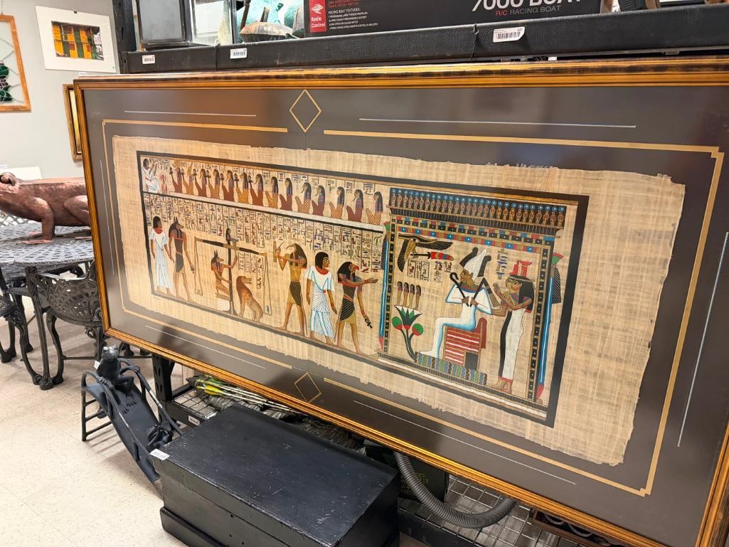 MASSIVE EGYPTIAN HIEROGLYPHIC PAINTING ON PAPYRUS ART BY FAMED SOUVENIR ARTIST SAMIR - 3