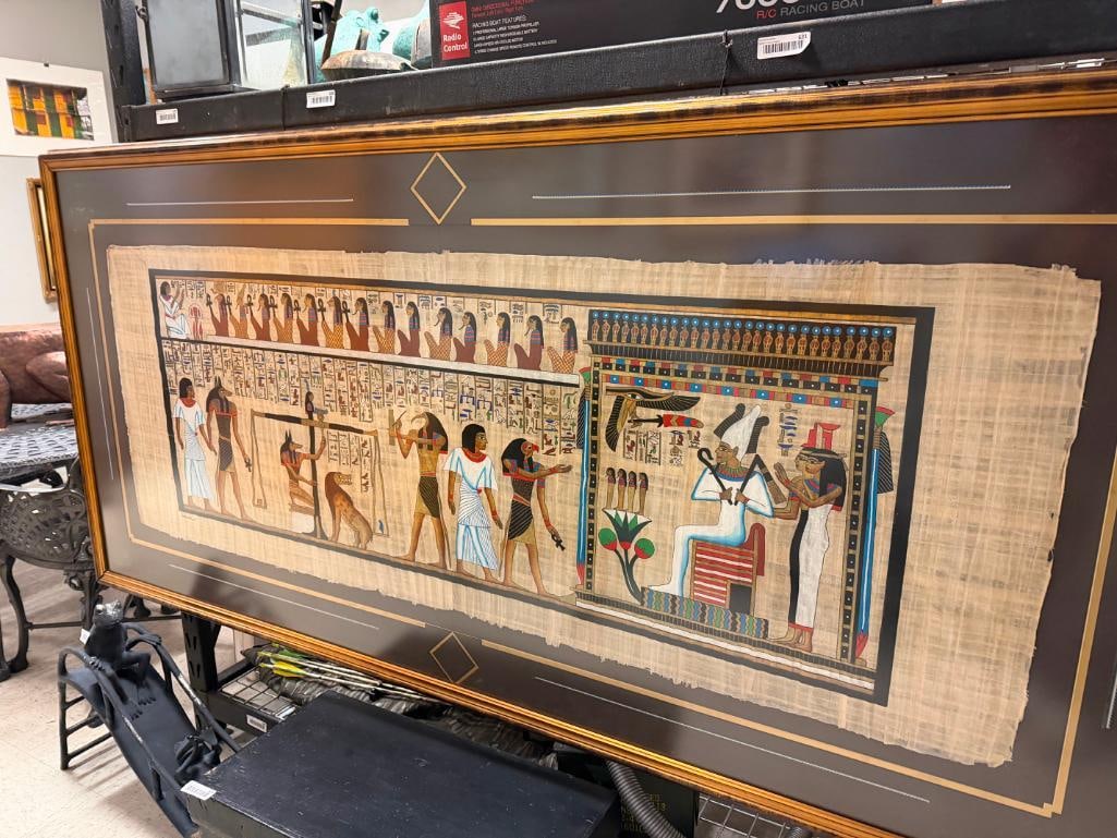 MASSIVE EGYPTIAN HIEROGLYPHIC PAINTING ON PAPYRUS ART BY FAMED SOUVENIR ARTIST SAMIR - 4