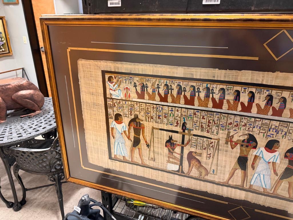 MASSIVE EGYPTIAN HIEROGLYPHIC PAINTING ON PAPYRUS ART BY FAMED SOUVENIR ARTIST SAMIR - 5