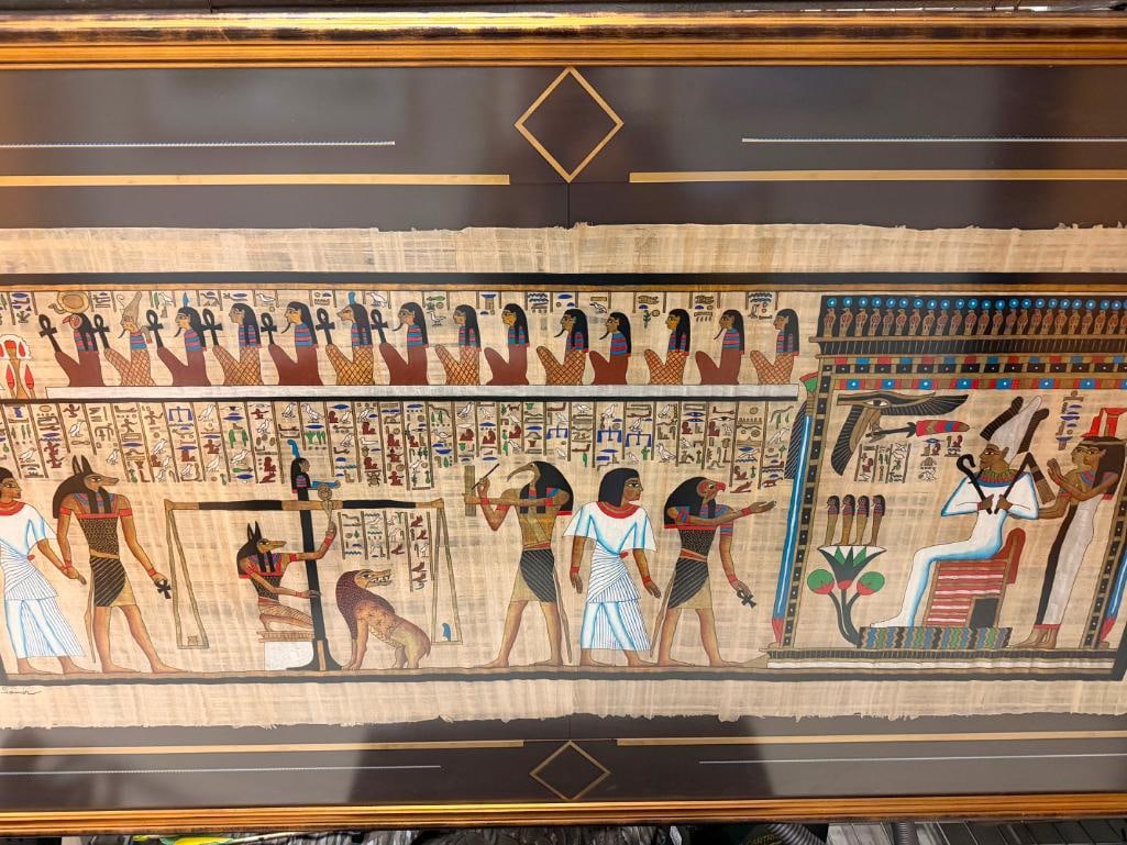 MASSIVE EGYPTIAN HIEROGLYPHIC PAINTING ON PAPYRUS ART BY FAMED SOUVENIR ARTIST SAMIR - 6