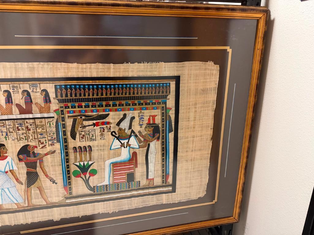 MASSIVE EGYPTIAN HIEROGLYPHIC PAINTING ON PAPYRUS ART BY FAMED SOUVENIR ARTIST SAMIR - 7