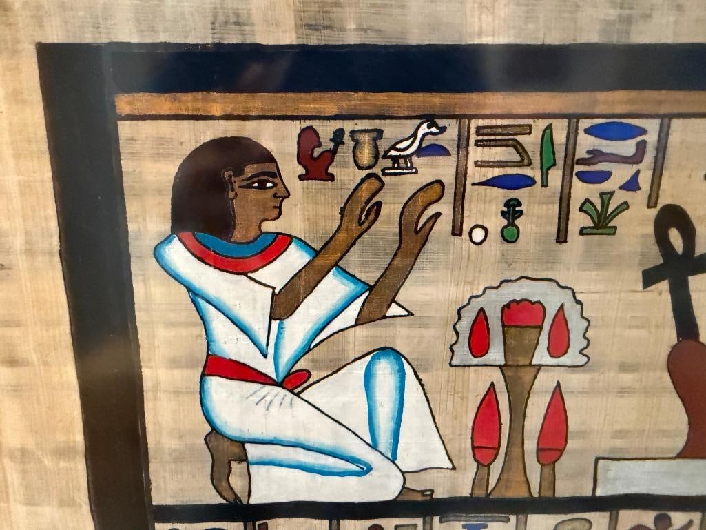 MASSIVE EGYPTIAN HIEROGLYPHIC PAINTING ON PAPYRUS ART BY FAMED SOUVENIR ARTIST SAMIR - 8