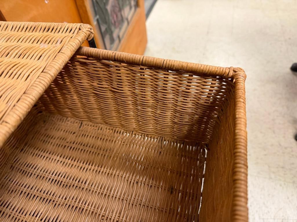 THREE DRAWER WICKER AND BLACK WROUGHT IRON FRAME CHEST - 5