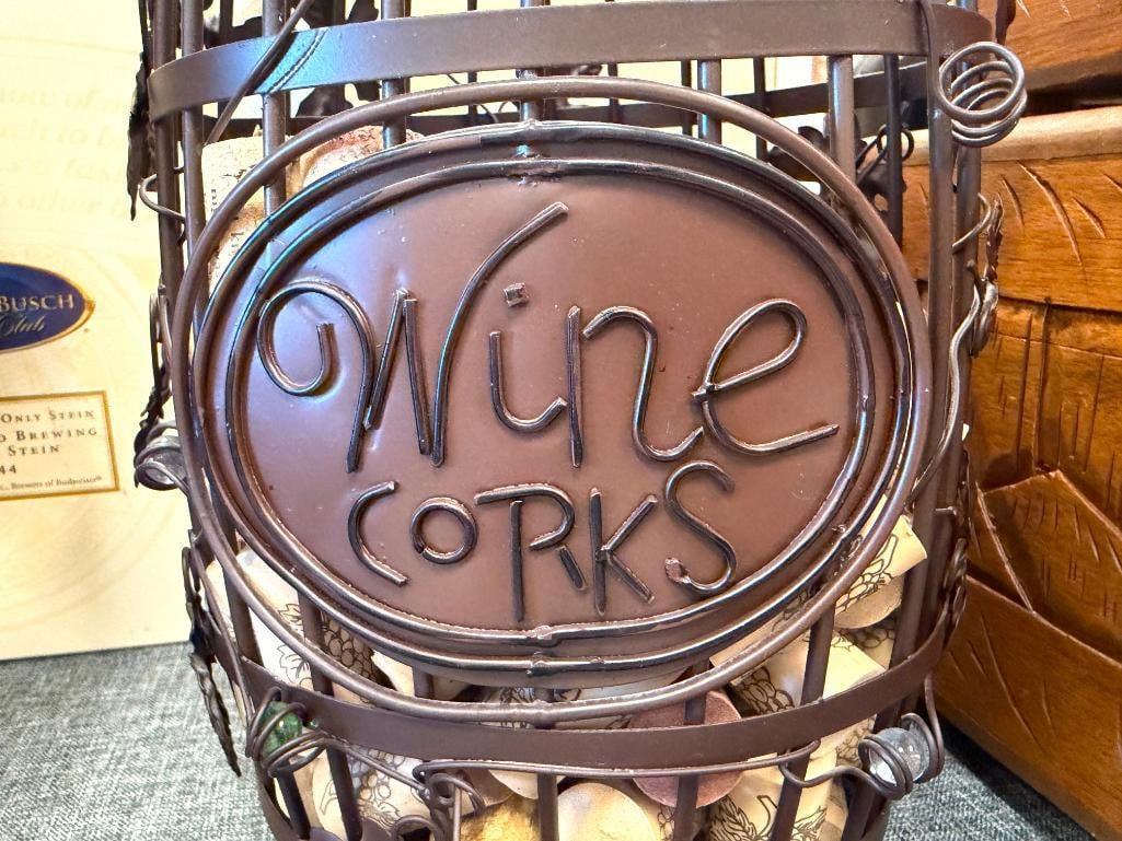 DECORATIVE METAL WIRE WINE GLASS AND BARREL CONTAINERS FILLED WITH WINE BOTTLE CORKS - 5
