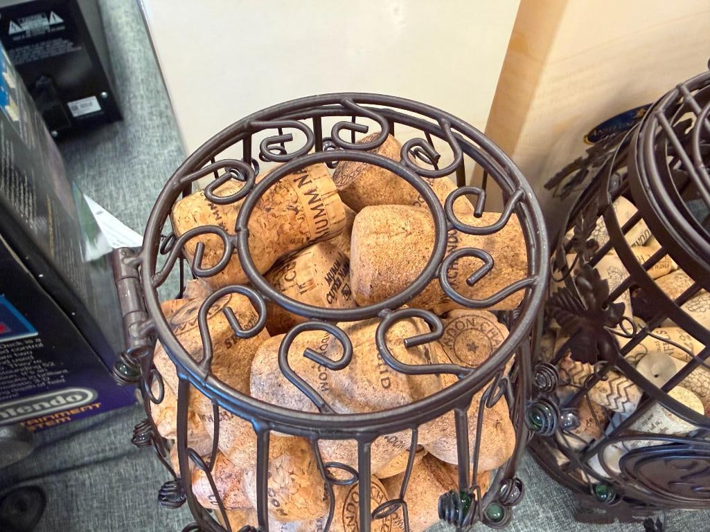 DECORATIVE METAL WIRE WINE GLASS AND BARREL CONTAINERS FILLED WITH WINE BOTTLE CORKS - 8