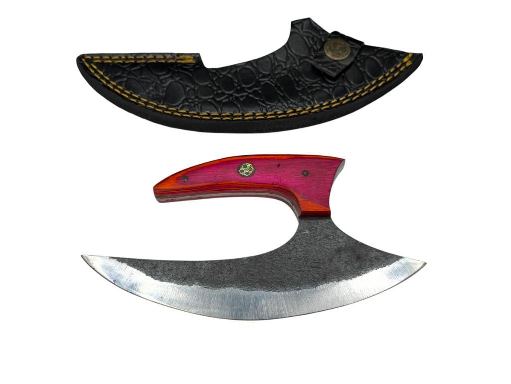FORGED CARBON STEEL ALASKAN ULU STYLE FIXED BLADE KNIFE (1 of 7)