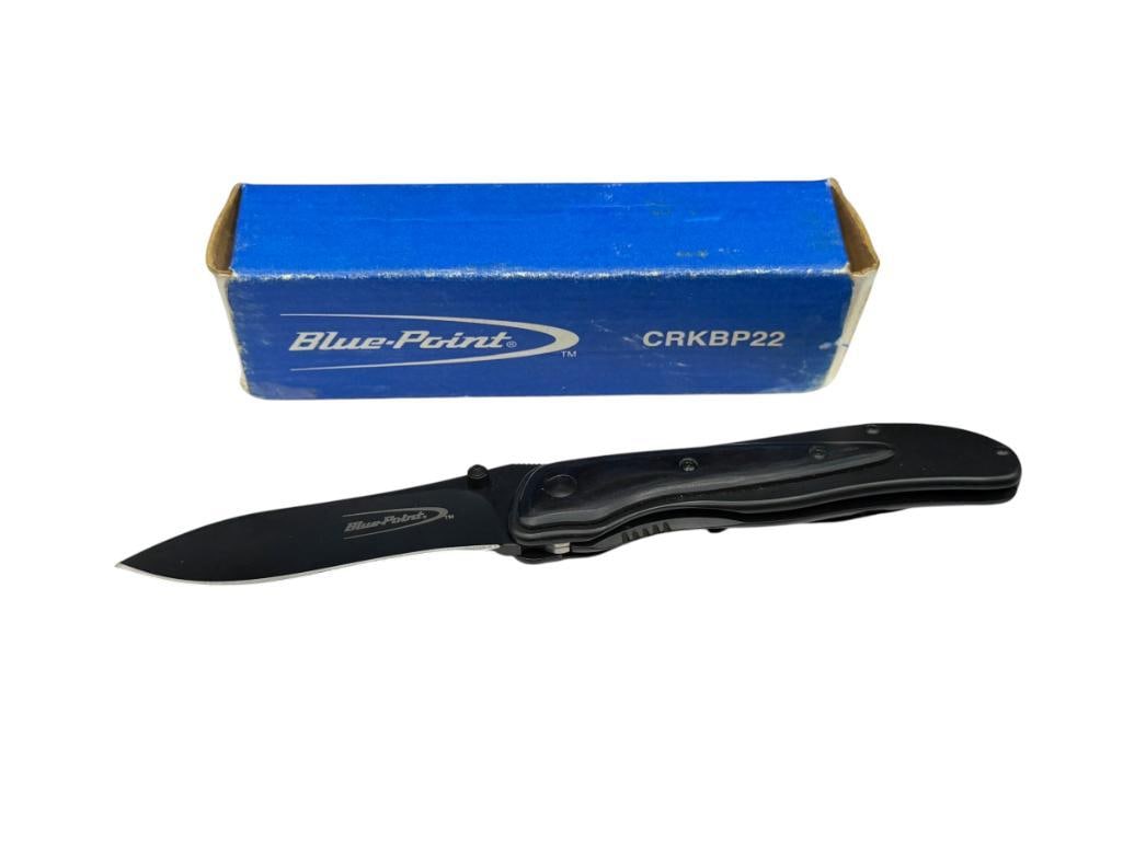 BLUE-POINT CRKBP22 BLACK FINISH LOCK BACK FOLDING KNIFE: INCLUDES ORIGINAL BOX 3 1/4" BALDE, 8" TOTAL LENGTH