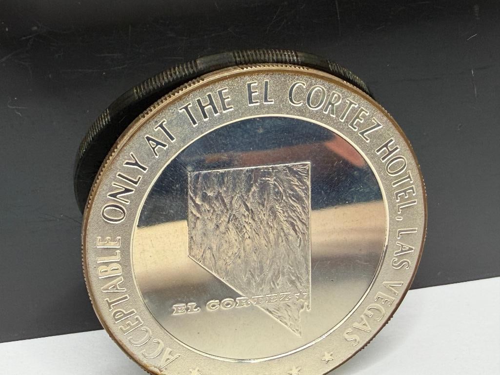 1967 EL CORTEZ HOTEL CASINO LAS VEGAS, NEVADA STERLING SILVER $5 GAMING TOKEN MINTED BY THE FRANK... - 2