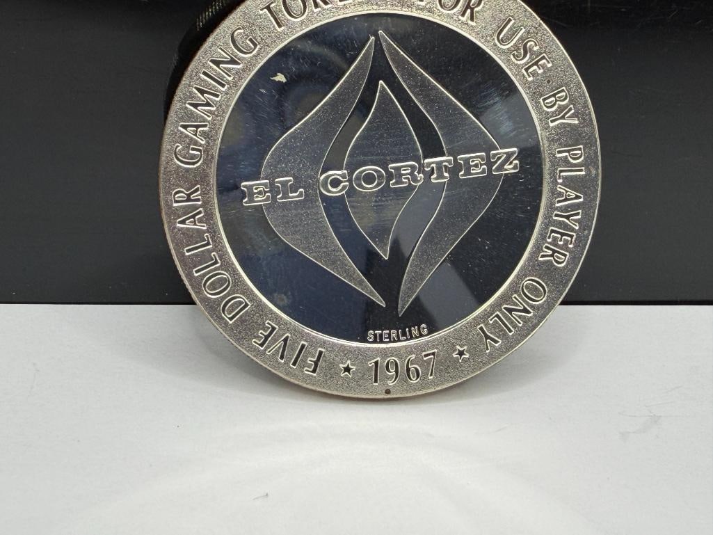 1967 EL CORTEZ HOTEL CASINO LAS VEGAS, NEVADA STERLING SILVER $5 GAMING TOKEN MINTED BY THE FRANK... - 5