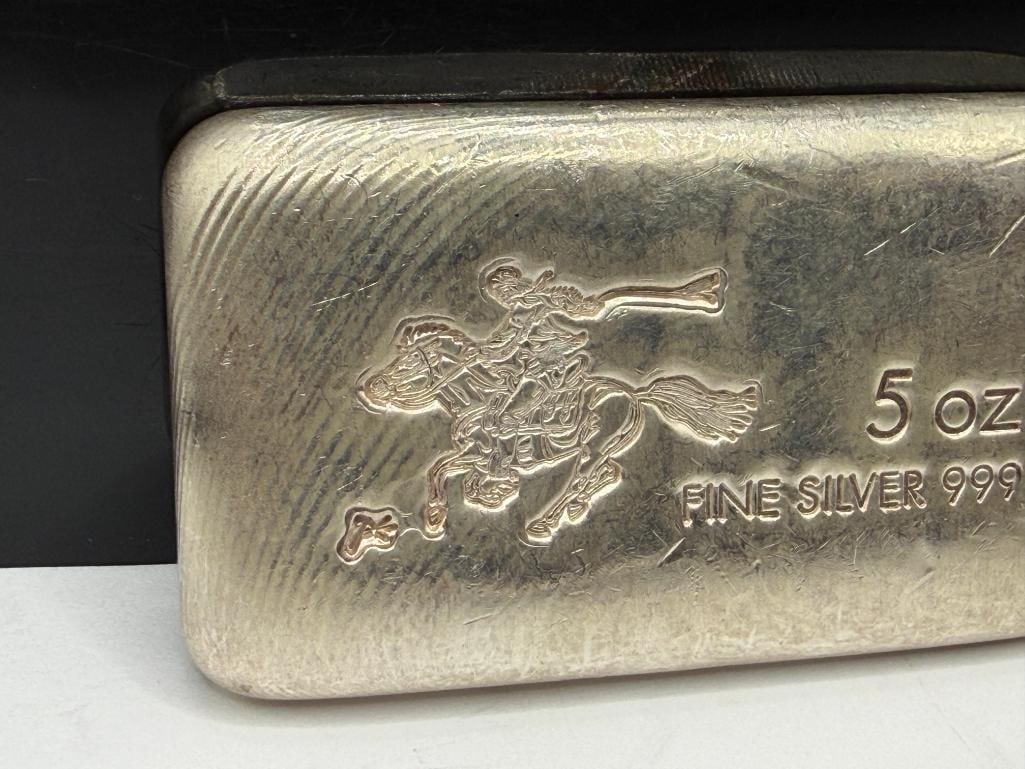 .999 FINE SILVER 5 TROY OUNCE BAR FEATURING PAUL REVERE STAMPED DESIGN - 2