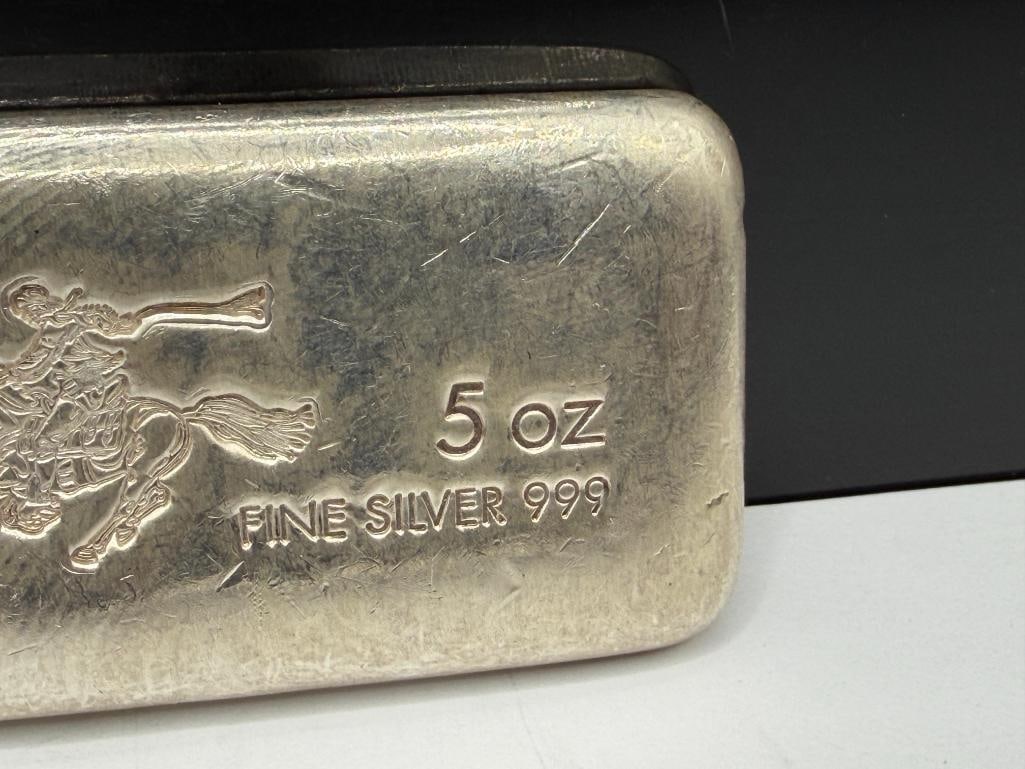 .999 FINE SILVER 5 TROY OUNCE BAR FEATURING PAUL REVERE STAMPED DESIGN - 3