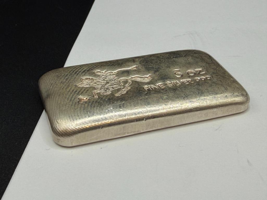 .999 FINE SILVER 5 TROY OUNCE BAR FEATURING PAUL REVERE STAMPED DESIGN - 4