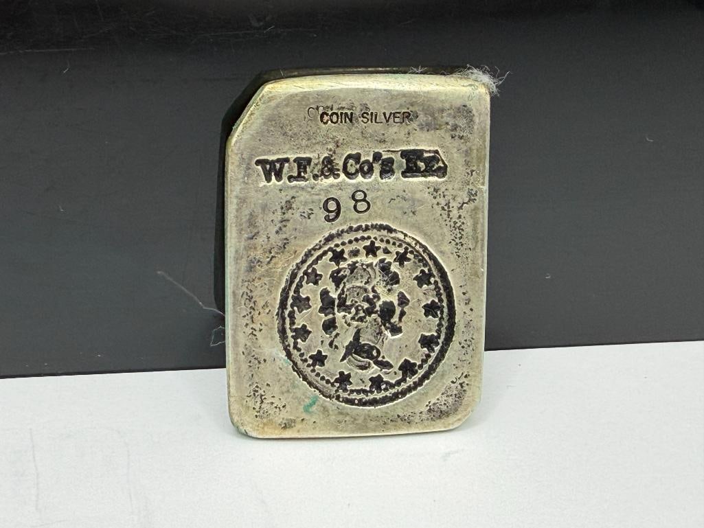 REPRODUCTION WELLS FARGO & CO. SAN FRANCISCO EXP 2 DOLLAR 1865 COIN SILVER BAR - 4