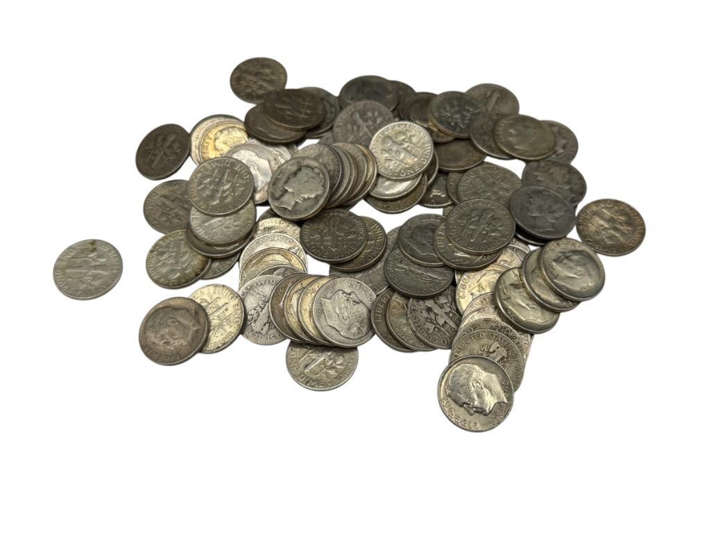 100 ASSORTED U.S. MERCURY AND ROOSEVELT 90% SILVER DIMES FEATURING VARIOUS DATES AND MINT MARKS (1 of 10)