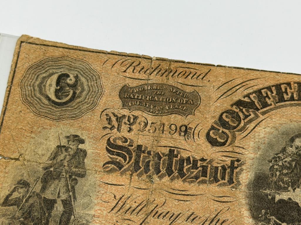 ANTIQUE CIVIL WAR ERA FEB. 17TH, 1864 CONFEDERATE $100 CURRENCY NOTE - 3