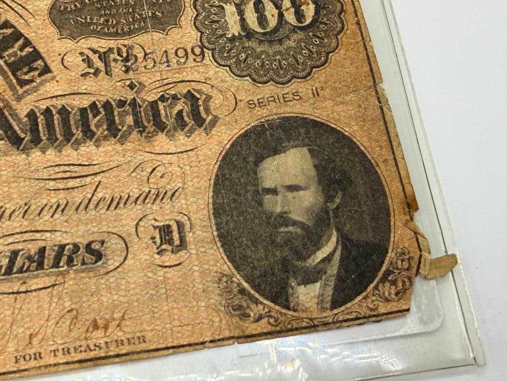ANTIQUE CIVIL WAR ERA FEB. 17TH, 1864 CONFEDERATE $100 CURRENCY NOTE - 5