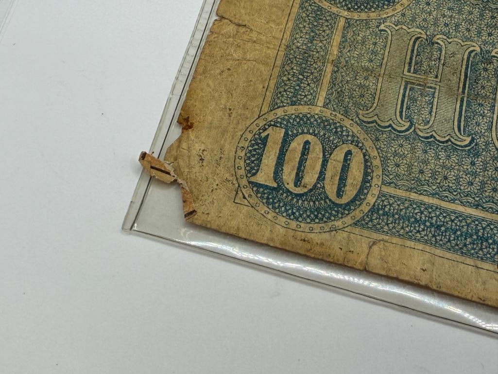 ANTIQUE CIVIL WAR ERA FEB. 17TH, 1864 CONFEDERATE $100 CURRENCY NOTE - 9