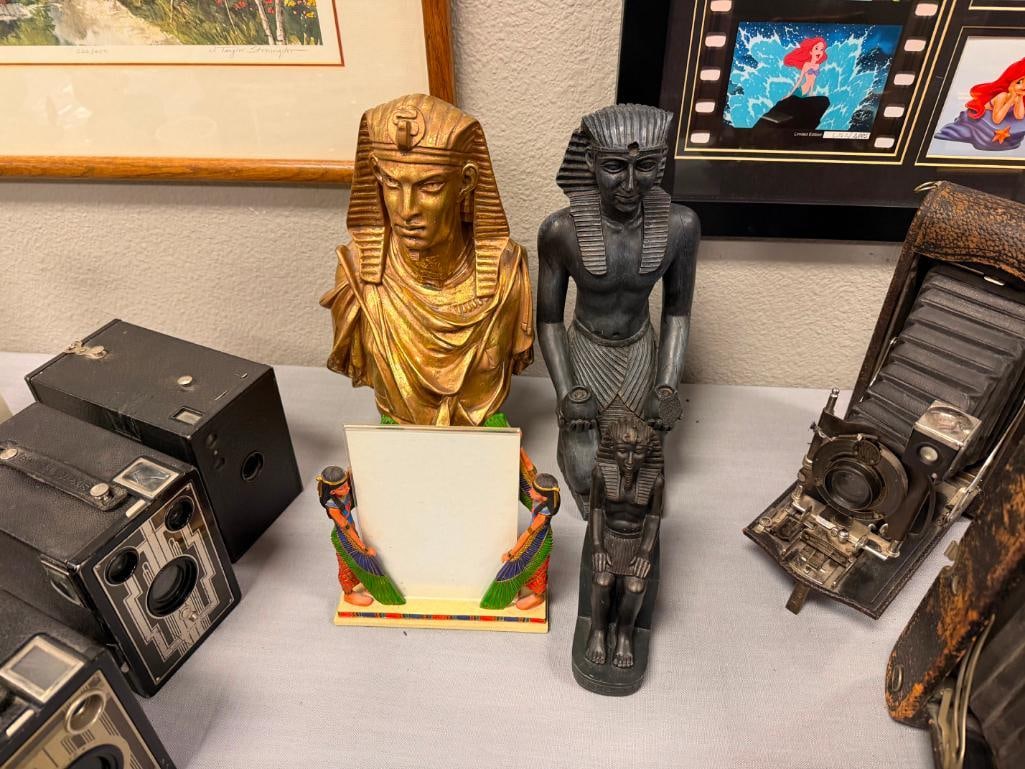 DECORATIVE EGYPTIAN STATUES, BUST AND FIGURAL PICTURE HOLDER - 2
