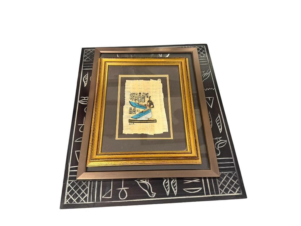 EGYPTIAN ORIGINAL MINIATURE PAINTINGS ON PAPYRUS PAPER QUEEN NEFERTITI AND GODDESS MA'AT (1 of 14)