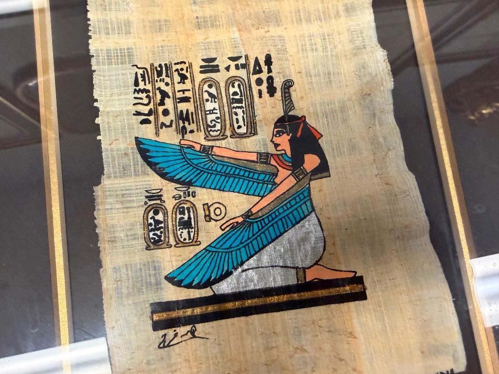 EGYPTIAN ORIGINAL MINIATURE PAINTINGS ON PAPYRUS PAPER QUEEN NEFERTITI AND GODDESS MA'AT - 4