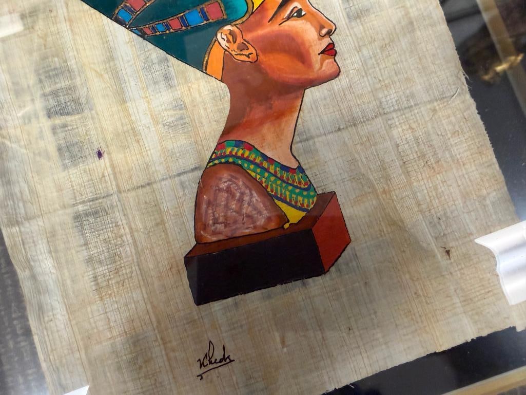 EGYPTIAN ORIGINAL MINIATURE PAINTINGS ON PAPYRUS PAPER QUEEN NEFERTITI AND GODDESS MA'AT - 8