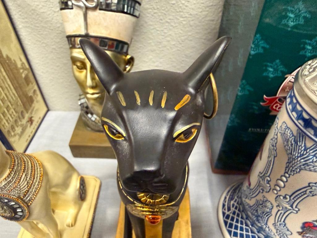 DECORATIVE EGYPTIAN STATUES GODDESS OF PROTECTION, BASTET CAT, AND QUEEN NEFERTITI BUST - 12