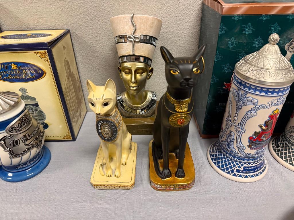 DECORATIVE EGYPTIAN STATUES GODDESS OF PROTECTION, BASTET CAT, AND QUEEN NEFERTITI BUST - 2