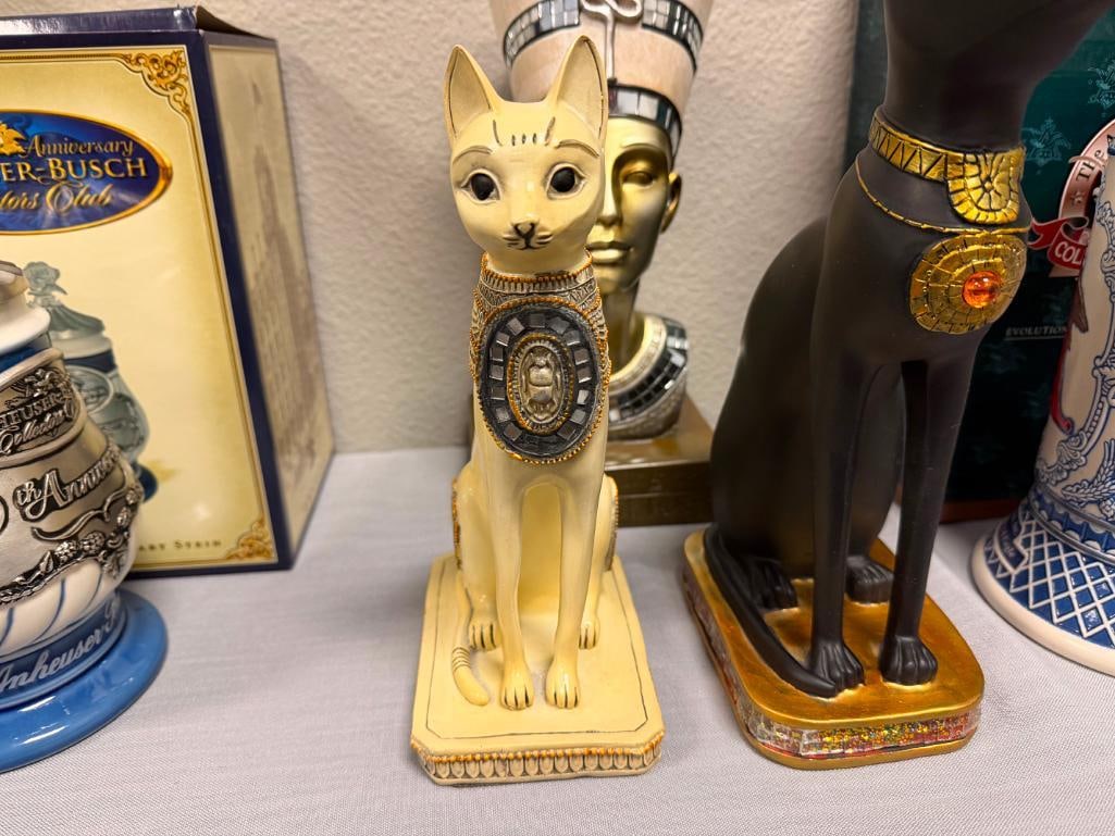 DECORATIVE EGYPTIAN STATUES GODDESS OF PROTECTION, BASTET CAT, AND QUEEN NEFERTITI BUST - 3