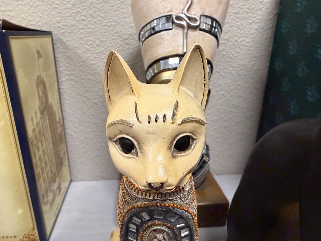 DECORATIVE EGYPTIAN STATUES GODDESS OF PROTECTION, BASTET CAT, AND QUEEN NEFERTITI BUST - 4