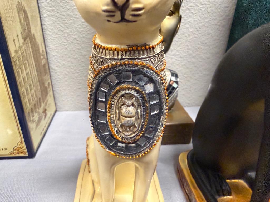 DECORATIVE EGYPTIAN STATUES GODDESS OF PROTECTION, BASTET CAT, AND QUEEN NEFERTITI BUST - 5