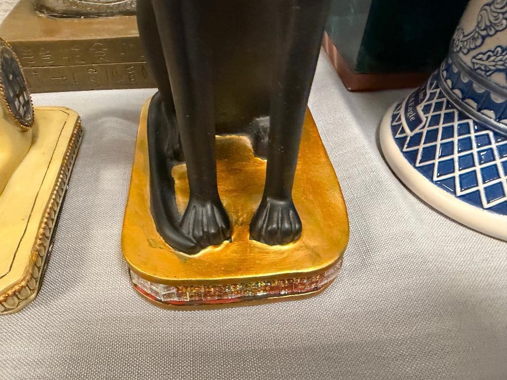 DECORATIVE EGYPTIAN STATUES GODDESS OF PROTECTION, BASTET CAT, AND QUEEN NEFERTITI BUST - 9