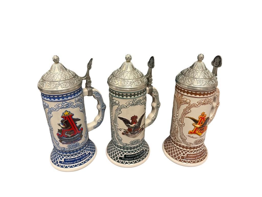 2002, 2003, 2004 ANHEUSER-BUSCH / BUDWEISER EVOLUTION OF THE A & EAGLE SERIES STEINS COLLECTORS C... (1 of 20)