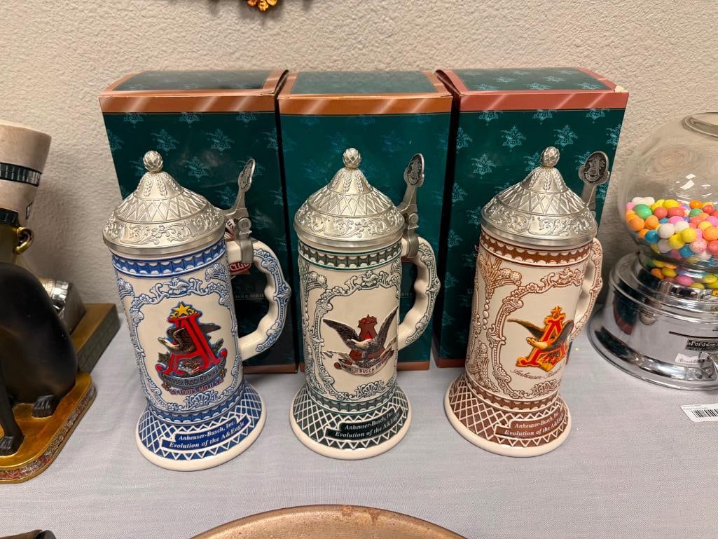 2002, 2003, 2004 ANHEUSER-BUSCH / BUDWEISER EVOLUTION OF THE A & EAGLE SERIES STEINS COLLECTORS C... - 2