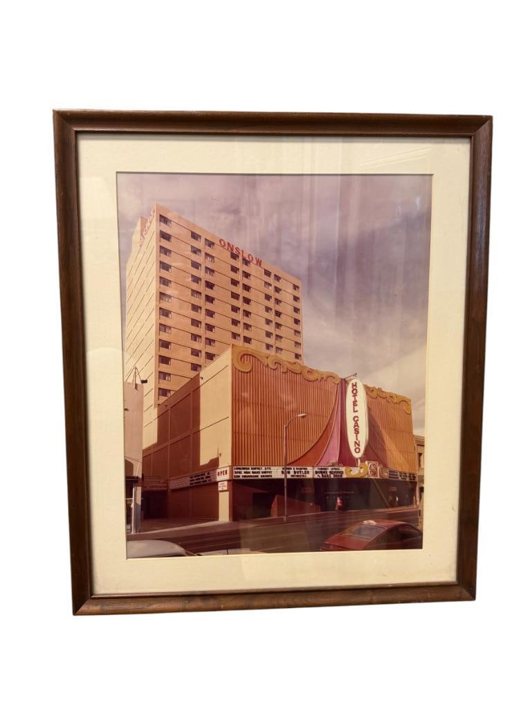 VINTAGE ELARGED PHOTOGRAPH OF ONSLOW HOTEL / CASINO RENO, NV CIRCA 1970'S: 21" X 24 1/2" FRAME