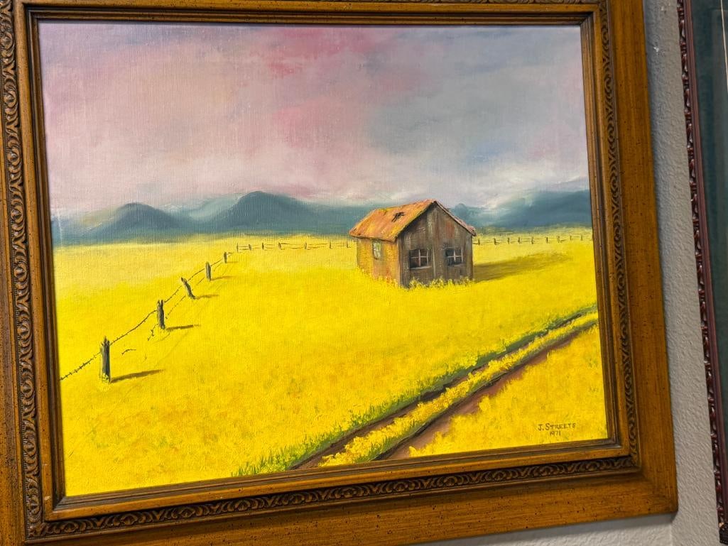 J. STREETS VIBRANT COUNTRY SIDE ORIGINAL OIL ON CANVAS PAINTING DATED 1971 - 2
