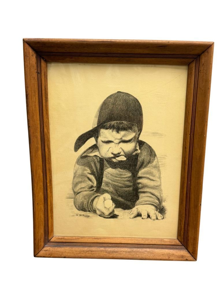 M. MCMURRY PRINT OF A PORTRAIT OF A YOUNG BOY GETTING READY TO SHOOT A MARBLE (1 of 7)