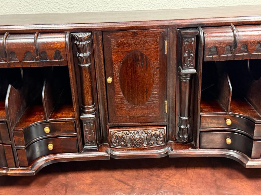 GREGORIAN-STYLE / CHIPPENDALE DESK TOP / SECRETRAY'S ORGANIZER DARK WOOD FINISH - 2
