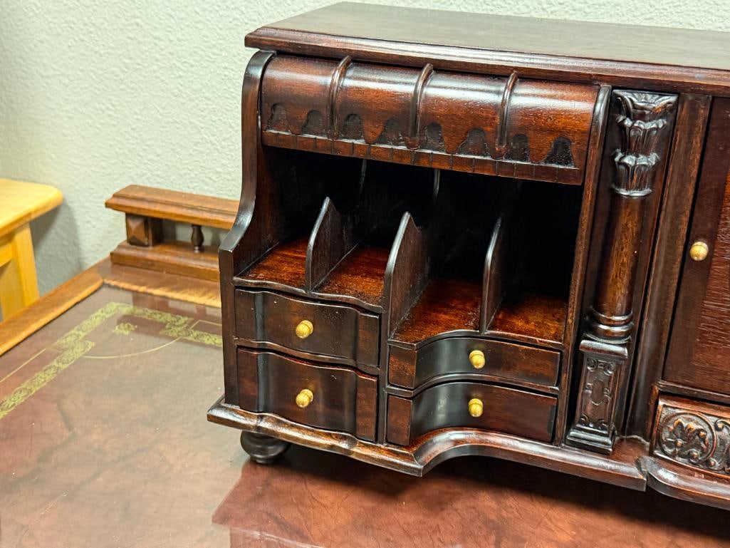 GREGORIAN-STYLE / CHIPPENDALE DESK TOP / SECRETRAY'S ORGANIZER DARK WOOD FINISH - 3