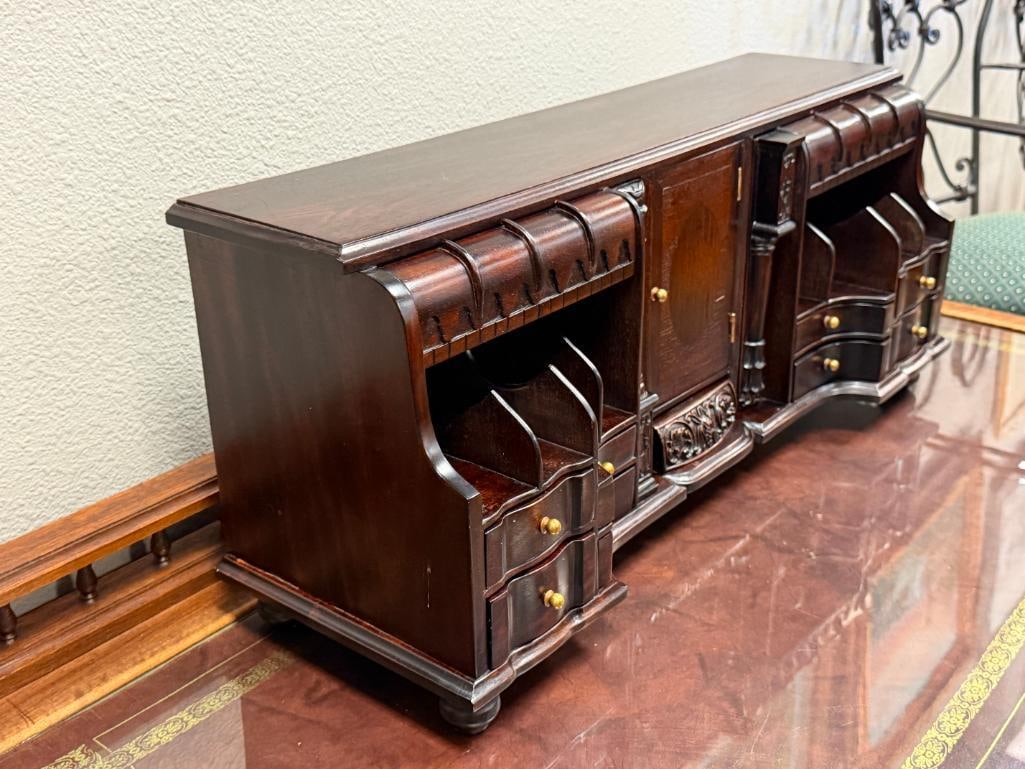 GREGORIAN-STYLE / CHIPPENDALE DESK TOP / SECRETRAY'S ORGANIZER DARK WOOD FINISH - 4